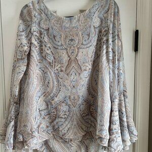 WHBM Paisley Blouse with Bell Sleeves, Tie Back - Size 6 - Runs large